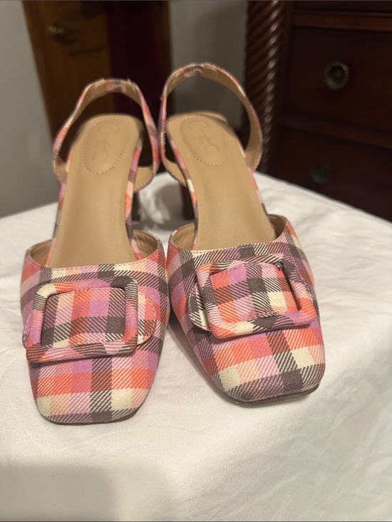 Comfort est. 1946 Shoes - Cityclassified Pink Orange Plaid Buckle Slingback Mules